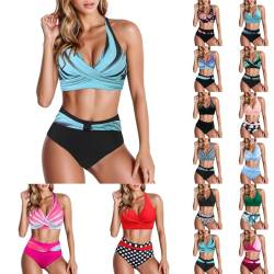 Modaworld Damen Zweiteiliger Badeanzug V Ausschnitt überkreuztes Blumenmuster Bikini Bademode Bauchkontrolle 2pc Bikini Sets von Modaworld