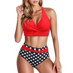 Modaworld Damen Zweiteiliger Badeanzug V Ausschnitt überkreuztes Blumenmuster Bikini Bademode Bauchkontrolle 2pc Bikini Sets von Modaworld