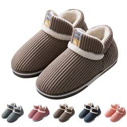 Modaworld Hausschuhe Damen Herren Warme Plüsch Pantoffeln Weiche Leicht Leder Hüttenschuhe Rutschfest Bequeme Drinnen Barfußschuhe Slippers von Modaworld