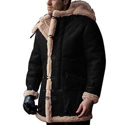 Modaworld Herren Fliegerjacke Leder Gefüttert Teddy-Fleece Kunstleder Bomberjacke Pilotenjacke Lederjacke Cargo Militär Pilot Winter Jacke Softshelljacke Bomber Army Übergangs Feldjacke Bikerjacke von Modaworld