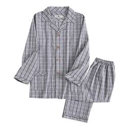 Modaworld Herren Karierte Pyjama Set Shirt und Hose Schlafanzug Langarm Knöpfe Schlafshirt Herren Schlafanzug Lang Pyjama Baumwolle Langarm Shirt mit V-Ausschnitt von Modaworld