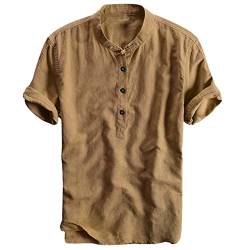 Modaworld Herren Leinenhemd leinen Shirt Sommerhemd Kurzarm Hemden mit Stehkragen Kurze Knopfleiste von Modaworld