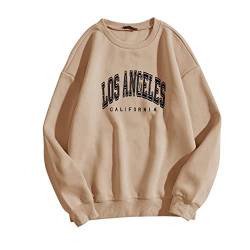 Modaworld Hoodie Damen Los Angeles Langarm Sweatshirts Oversized Pulli Letter Print Hoodies Lässiges Sweatshirt Übergroßer Hip Hop Farbblock Pullover Hoodies Stitching Tops Bluse von Modaworld