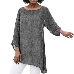 Modaworld Leinenbluse Damen Bluse Damen Sommer Tunika V-Ausschnitt Große Größen Blusenshirt Damen Langarmshirt Leinen Baumwolle Hemd Oberteile Druck Shirt Outdoor von Modaworld