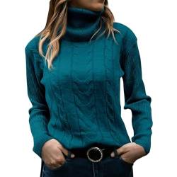 Modaworld Pullover Damen Rollkragenshirt Cable Knit Elegant Langarm Tops Lose Grobstrick Casual Weich Jumper Sweater von Modaworld