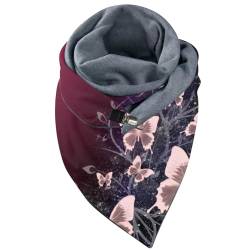 Modaworld Schal Damen Winter Loop Schal Warm halten Dreieckstuch Warme Schals Mit Knöpfen Lätzchen Muster Herbstschal Winterschal Halstücher Weich Scarf Oversized Fransen Poncho von Modaworld