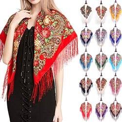 Modaworld Schals für Frauen Scarves Russischer Babuschka-Schal für Damen, Schal, übergroß, traditioneller ukrainischer Retro-Stil, bedruckte Quasten, quadratische Schals Hair Scarf for Women von Modaworld