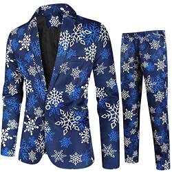 Modaworld Weihnachtsanzüge Herren Set 2 Teilig Slim Fit Verschiedene Drucke Festlich Weihnachten Sakko Blazer Partyanzug Anzugjacke + Anzughose Set von Modaworld