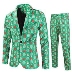 Modaworld Weihnachtsanzüge Herren Set 2 Teilig Slim Fit Verschiedene Drucke Festlich Weihnachten Sakko Blazer Partyanzug Anzugjacke + Anzughose Set von Modaworld