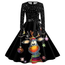 Modaworld Weihnachtskleid Damen Elegant Langarm Vintage Weihnachtskleider für Damen Etuikleid Kleid Kleider Frauen Blusenkleid Große Größe Christmas Dresses Mädchen Festlich Festival von Modaworld