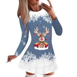 Modaworld Weihnachtskleid Damen Lustig Rentier Pulloverkleid Sexy Rundhals Minikleid Herbst Winter Kleider Langarm Kleid Weihnachtsfest Freizeitkleid von Modaworld