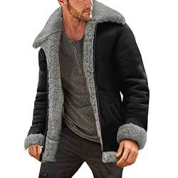 Modaworld Wildlederjacke Herren Gefüttert Lammfell Winter Teddy-Fleece Jacke Bomberjacke Leder Fleecejacke Beiläufiger Plüschjacke Sport Hellbraun Wildleder Jacke Freizeitjacke Übergangsjacke von Modaworld