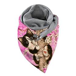 Schal Damen Dreiecksschal Elegant Farbe Katze Tier Drucken Button Dreieckstuch Warmee Herbstschal Winterschal Karo Tartan Halstücher Cape Herbstschal Mit Knöpfen Weich Scarf Dreieckstuch Lätzchen von Modaworld