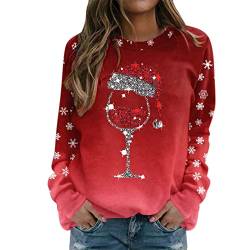 Weihnachtspullover Damen Sweatshirt Rundhals Langarm Weihnachten Pullover Casual Christmas Sweat Oberteile Sport Tops für Frauen Teenager Mädchen (Red, XL) von Modaworld