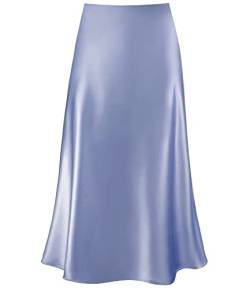 Modegal Damen Satin Hohe Taille Versteckter Elastischer Bund Ausgestellter Casual A-Linie Midirock, Hellblau, X-Groß von Modegal