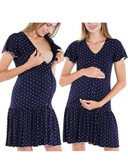 Modemi Damennachthemd für Schwangere & Stillende, aus Bambusfasern, Nachthemd, Nachtwäsche, Dunkelblau mit Sternen in Silber, Größe L von Modemi