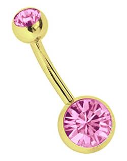 Modern Nature Piercing-Schmuck Bauchnabelpiercing Banane 316l Stahl Gold beschichtet in 1,6 x 10 mm, Steinfarbe rosa von Modern Nature Piercing-Schmuck