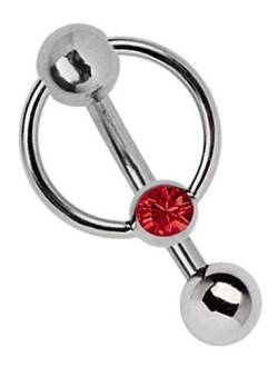 Modern Nature Piercing-Schmuck Intimpiercing Titan Banane in 1,6 x 10 mm + 5 mm Lochkugel und Klemm-Ring mit Stein in rot von Modern Nature Piercing-Schmuck