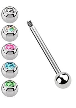 Modern Nature Piercing-Schmuck Zungenpiercing Set1, Stahlstab in 1,6 x 18 mm mit 5 Steinkugeln von Modern Nature Piercing-Schmuck