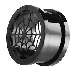 Ohr Piercing Schmuck 316l Stahl Tunnel mit Spinnennetz, schwarz in 10 mm von Modern Nature Piercing-Schmuck