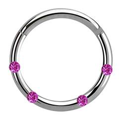 Piercing Smooth Segment Ring, Clicker mit Vier pinken Steinen in 1,2 x 6 mm von Modern Nature Piercing-Schmuck