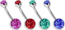 Titan Bauchnabel Piercing 4er Set Banane in 1,6 x 10 mm mit 8+5 mm Steinkugeln in pink, rot, grün-türkis, dunkelblau von Modern Nature Piercing-Schmuck