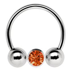 Titan Piercing Circular Barbell, CBR in 1,2 x 8 mm mit 2 Kugeln und Stein-Klemmkugel in orange von Modern Nature Piercing-Schmuck