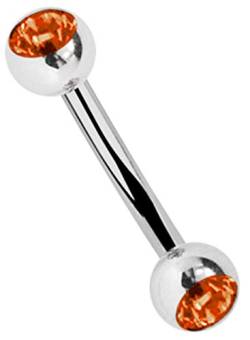 Titan Piercing Schmuck Banane in 1,6 x 11 mm mit 2 orangen Steinkugeln in 5 mm von Modern Nature Piercing-Schmuck