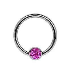 Titan Ring in 1,2 x 12 mm als Lippenbändchen Piercing mit flachem Stein in 3 mm Ø, pink von Modern Nature Piercing-Schmuck