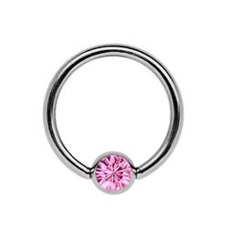 Titan Ring in 1,2 x 12 mm als Lippenbändchen Piercing mit flachem Stein in 4 mm Ø, rosa von Modern Nature Piercing-Schmuck