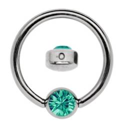 Titan Ring in 1,6 x 6 mm als Lippenbändchen Piercing mit flachem Stein in 4 mm Ø, grün-türkis von Modern Nature Piercing-Schmuck