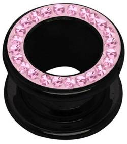 Modern Nature Piercingschmuck Acryl Ohr Piercing Epoxy Flesh Tunnel schwarz mit Steinen in rosa, 10 mm Ø von Modern Nature Piercingschmuck