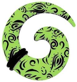 Modern Nature Piercingschmuck Ohrpiercing Schmuck Dehn Spirale aus Acryl mit Augen Tribal, Durchmesser 4 mm / 2 farbig: Schwarz-Grün von Modern Nature Piercingschmuck