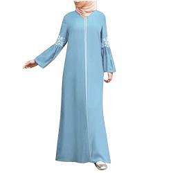 Damen Kleid Muslimisches Robe für Damen Arabisch Robe Ramadan Langarm Muslimische Robe Gebet Abaya Kleid Islamischer Naher Osten Dubai Türkei Arabische Muslim Kaftan Kleid Für (W2-Light Blue, XXXXL) von Moginp