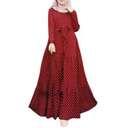 Damen Kleid Muslimisches Robe für Damen Arabisch Robe Ramadan Langarm Muslimische Robe Gebet Abaya Kleid Islamischer Naher Osten Dubai Türkei Arabische Muslim Kaftan Kleid Für Ramadan (W12-Red, XXL) von Moginp