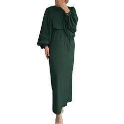 Damen Kleid Muslimisches Robe für Damen Arabisch Robe Ramadan Langarm Muslimische Robe Gebet Abaya Kleid Islamischer Naher Osten Dubai Türkei Arabische Muslim Kaftan Kleid Für Ramadan (W7-Green, M) von Moginp