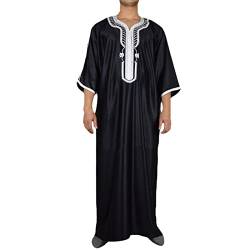 Djellaba Herren Muslim Qamis Herren Gandoura Marokkanischer Kaftan oder Kami Muslimisches Kleid, lockere Passform, Abaya, lang, Herren, Afghanistan, Retro, Hemd, lang, Herren, (S12-Black, XXL) von Moginp