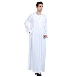Muslim Kaftan Herren, Herren Kaftan Baumwolle Leinen Lang Einfarbig Jilbab Herren Muslimische Robe mit Tasche Islamische Gebetskleidung für Männer Afghanische Arabische Kleidung (W12-White, XXXL) von Moginp