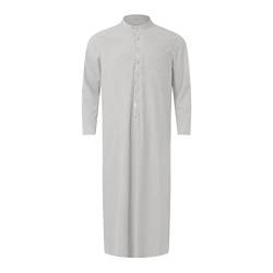 Muslim Kaftan Herren, Herren Kaftan Baumwolle Leinen Lang Einfarbig Jilbab Herren Muslimische Robe mit Tasche Islamische Gebetskleidung für Männer Afghanische Arabische Kleidung Kleider von Moginp