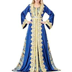 Muslimische Kleid für Damen Muslimische Robe mit Hijab Islamische Abaya Arabisch Muslimische Robe Gebet Abaya Kleid Naher Osten Dubai Türkei Arabische Muslim Kaftan Kleid Für Ramadan (Y1-Blue, XL) von Moginp