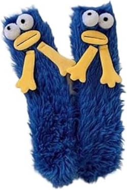 MoguGo Flauschige Cartoon-Monster-Socken, Flauschige Tiersocken, Winter-Kawaii-lustige Eltern-Kind-Schlafsocken (Blau) von MoguGo