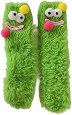 MoguGo Flauschige Cartoon-Monster-Socken, Flauschige Tiersocken, Winter-Kawaii-lustige Eltern-Kind-Schlafsocken (Grün, Erwachsene, Einheitsgröße, Alphanumerisch, EU Schuhgrößensystem, M) von MoguGo