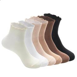 Moguri® 6 Paar Damensocken mit hölzernen Ohrkanten, Socken aus Premium-Baumwolle, ästhetische Sportsocken für Freizeitkleidung,gestrickt, Geschenk, braune von Moguri
