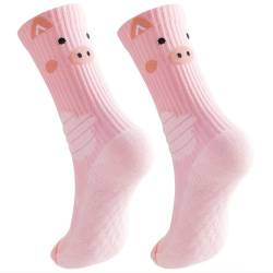 Moguri Schweinchen Socken in der Mitte der Wade Funktionelle Sportsocken Animal Athletic Crew Socken für Damen und große Kinder Rutschfest, bequem und süß von Moguri