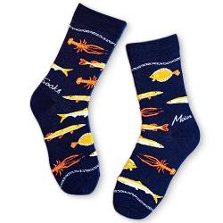 Moin Socks Dunkelblaue Motivsocke mit Fischen, Größe 36-40, Unisex von Moin Socks