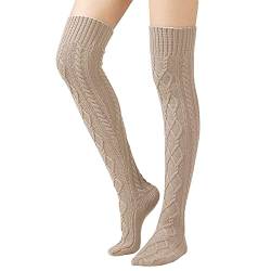 Moitkptt Kniestrümpfe Damen, Thigh High Socks, Overknees Strümpfe Damen, Lässige Hoch Booten Strümpfe, Lange Gestreifte Socken, Beinwärmer für Mädchen, Damen, 1 Paar (Beige) von Moitkptt