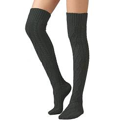 Moitkptt Kniestrümpfe Damen, Thigh High Socks, Overknees Strümpfe Damen, Lässige Hoch Booten Strümpfe, Lange Gestreifte Socken, Beinwärmer für Mädchen, Damen, 1 Paar (Dunkelgrau) von Moitkptt