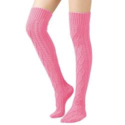 Moitkptt Kniestrümpfe Damen, Thigh High Socks, Overknees Strümpfe Damen, Lässige Hoch Booten Strümpfe, Lange Gestreifte Socken, Beinwärmer für Mädchen, Damen, 1 Paar (Rose) von Moitkptt