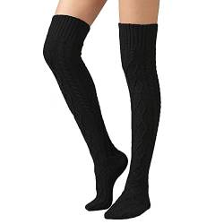 Moitkptt Kniestrümpfe Damen, Thigh High Socks, Overknees Strümpfe Damen, Lässige Hoch Booten Strümpfe, Lange Gestreifte Socken, Beinwärmer für Mädchen, Damen, 1 Paar (Schwarz) von Moitkptt