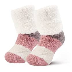 Moitkptt Kuschelsocken Damen 39-42, Stoppersocken Damen, Antirutschsocken erwachsene, Haussocken Damen, Hüttensocken mit sohle, warme socken damen für Damen und Herren (Rosa&Grau) von Moitkptt